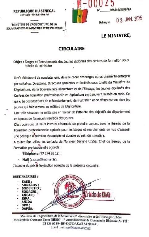 Sénégal : le ministre Mabouba Diagne s'engage pour l'insertion des jeunes diplômés agricoles