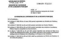 Ministère de l'Intérieur et de la Sécurité publique : publication de l'arrêté portant interdiction temporaire de circuler de région à région